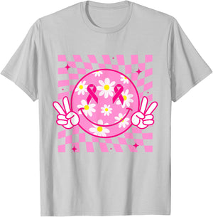 Breast Cancer Shirt Women Smile Face Breast Cancer Awareness T-Shirt - T-Shirt | Ash