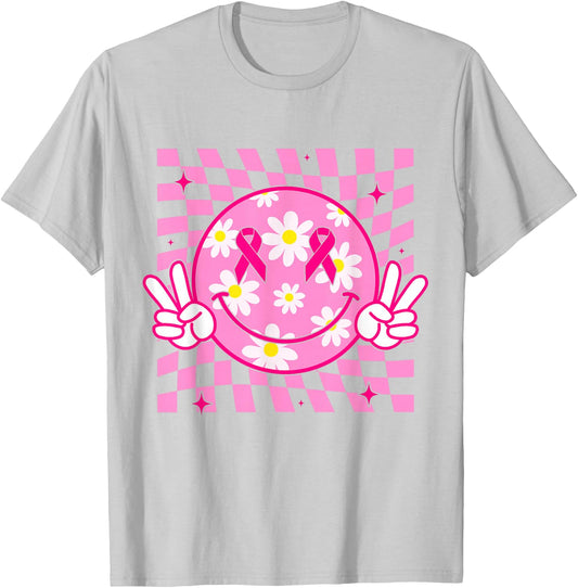 Breast Cancer Shirt Women Smile Face Breast Cancer Awareness T-Shirt - T-Shirt | Ash