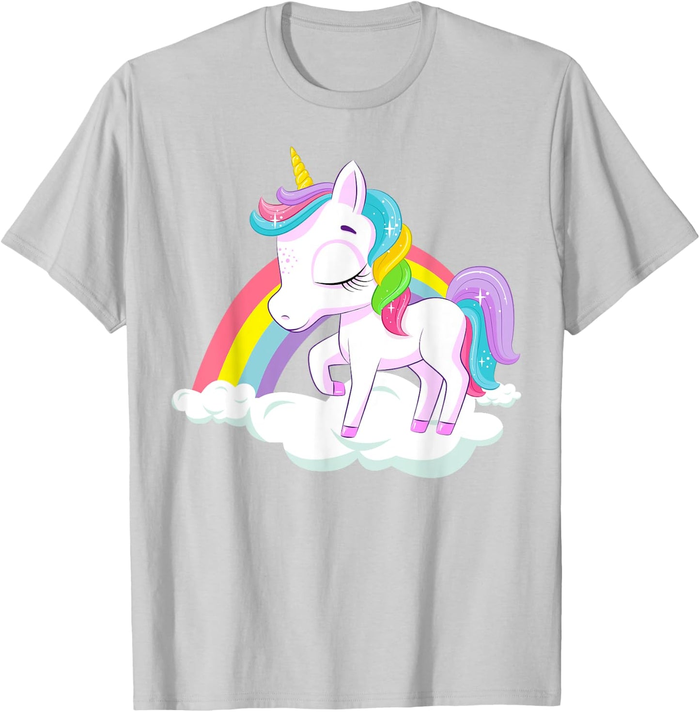 Pink Rainbow Unicorn Baby Dancing on Fluffy Clouds T-Shirt - T-Shirt | Ash