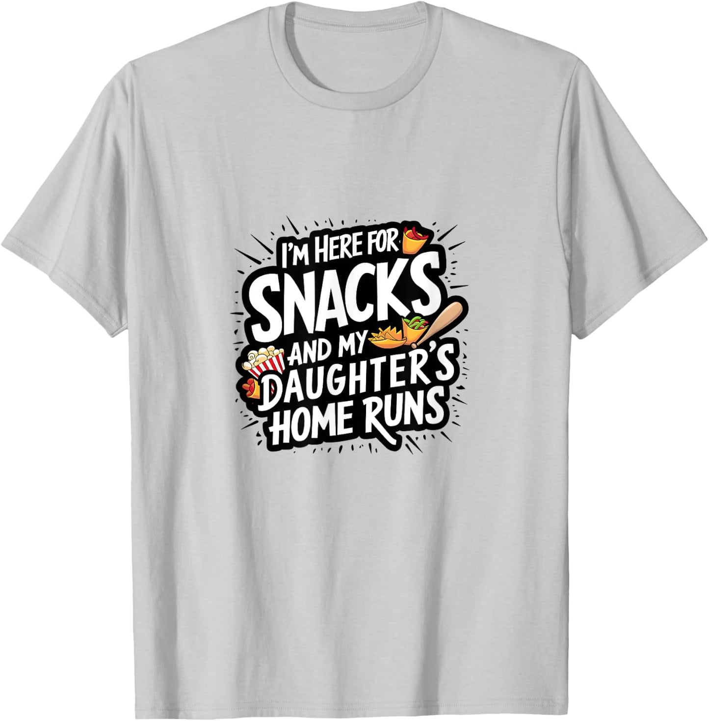 Softball Dad Snacks and Daughter Home Runs Funny T-Shirt - T-Shirt | Ash