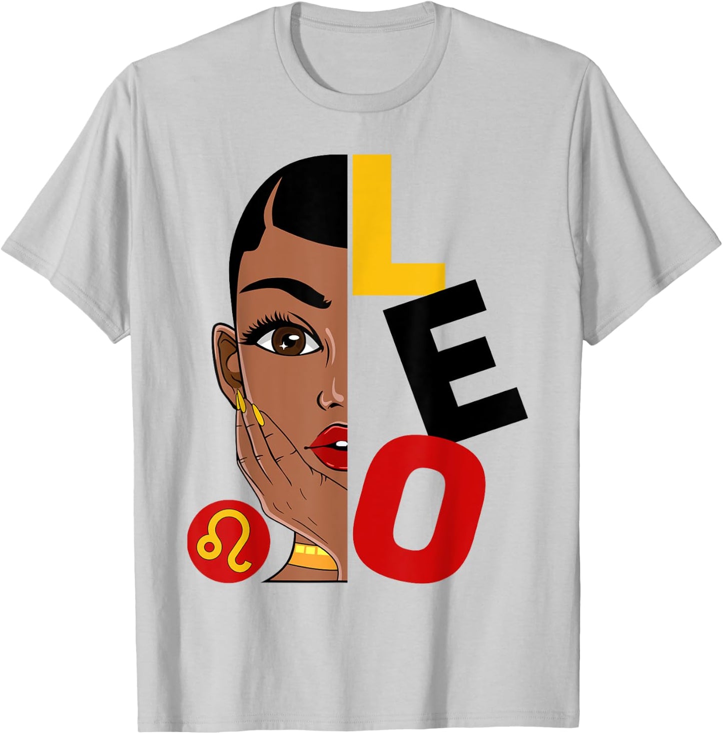 Leo Queen Short Hair Black Woman Girl Zodiac Sign T-Shirt - T-Shirt | Ash
