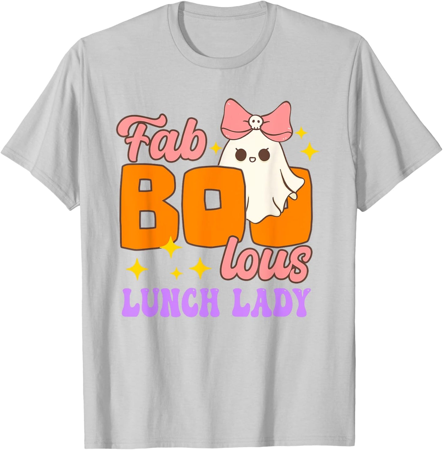 Cute Fab Boo Lous Lunch Lady Ghost Pumpkin Spooky Halloween T-Shirt - T-Shirt | Ash