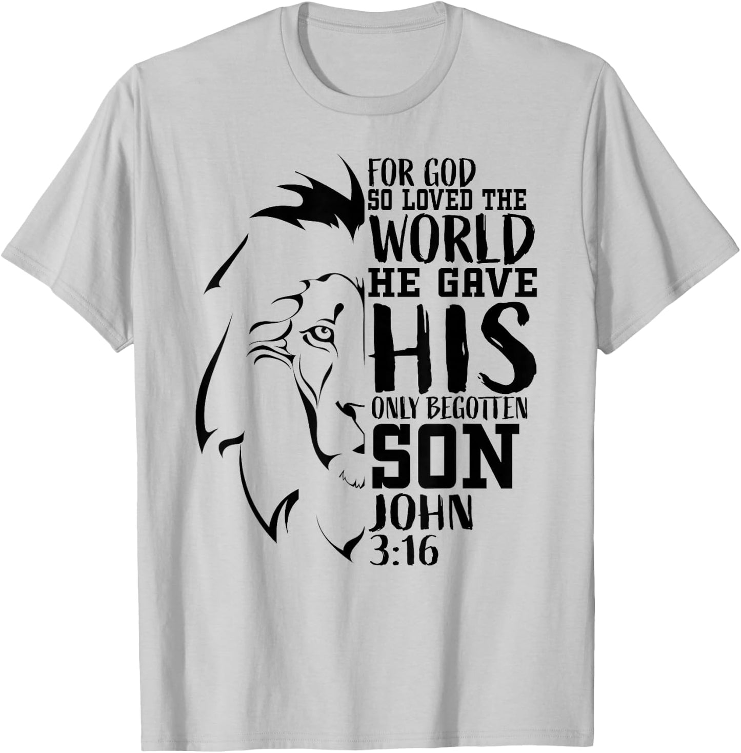 Christian Shirts Men Lion Bible Verse Shirt Gifts John 3:16 T-Shirt - T-Shirt | Ash