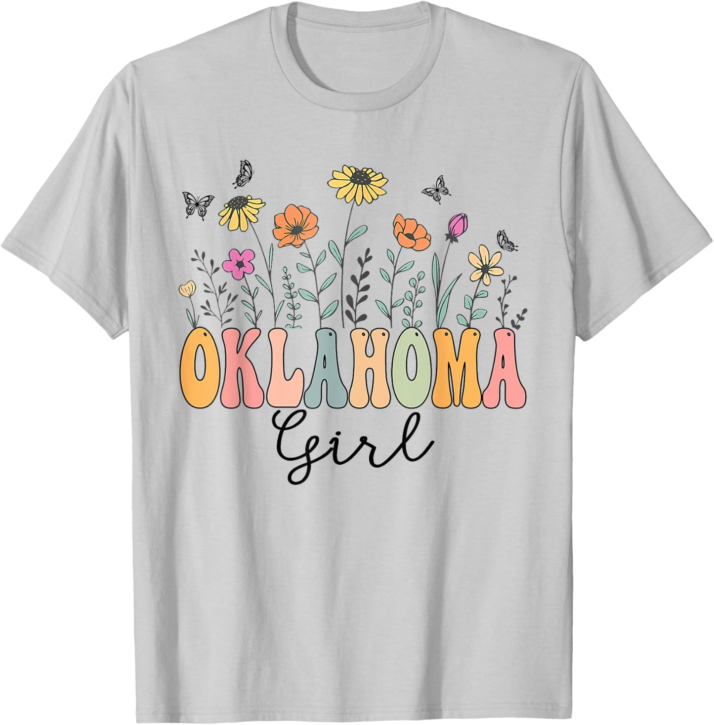 Oklahoma Girl Wildflower Groovy Oklahoma Lover T-Shirt - T-Shirt | Ash
