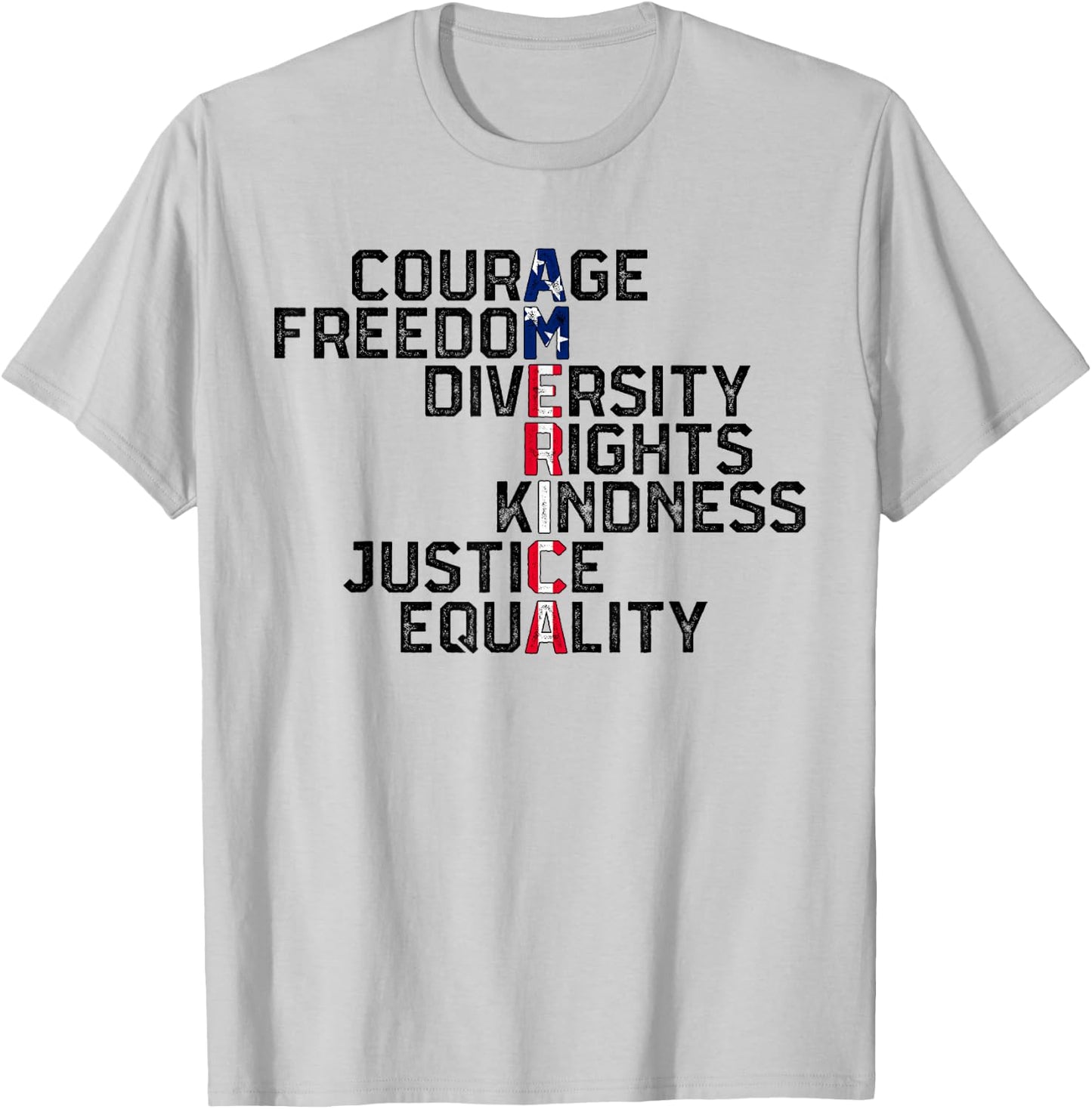 Courage Freedom Diversity Rights Kindness Justice Equality T-Shirt - T-Shirt | Ash