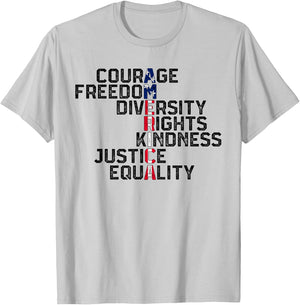 Courage Freedom Diversity Rights Kindness Justice Equality T-Shirt - T-Shirt | Ash