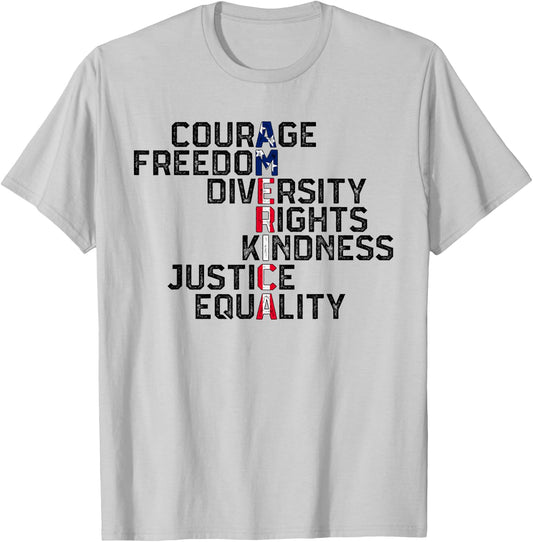 Courage Freedom Diversity Rights Kindness Justice Equality T-Shirt - T-Shirt | Ash