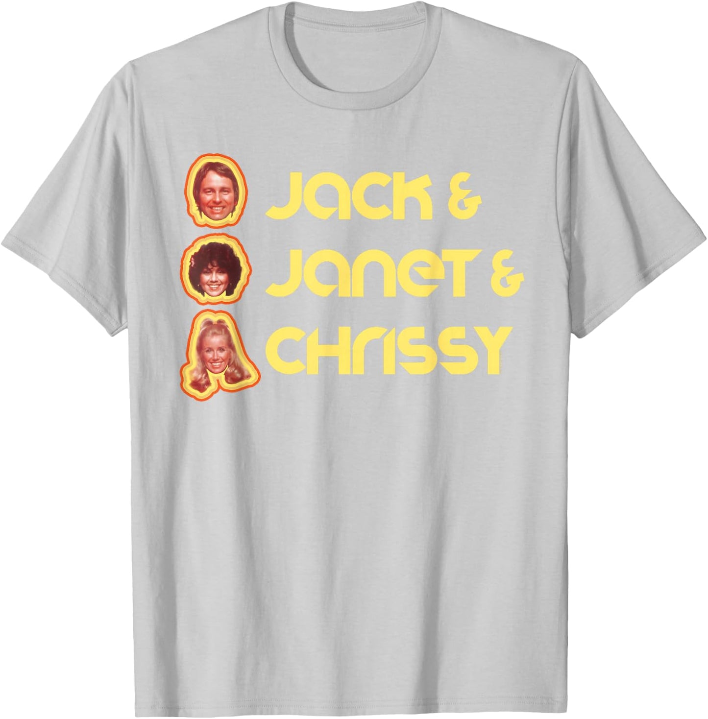 Jack & Janet & Chrissy Three's Company Roommate Faces Retro T-Shirt - T-Shirt | Ash