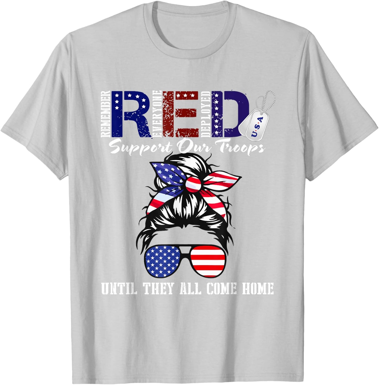 On Friday We Wear Red Military Support Troops Red US Flag T-Shirt - T-Shirt | Ash