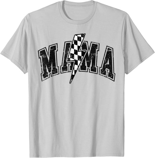 Mama Lightning Bolt Checkered Mother's Day Varsity For Mom T-Shirt - T-Shirt | Ash