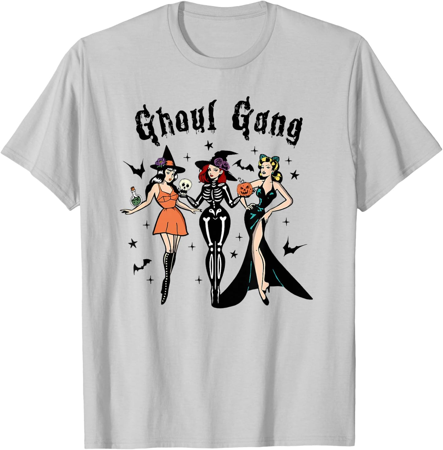 Ghoul Gang Retro Pin Up Halloween Witches Party Men Women Kids T-Shirt - T-Shirt | Ash