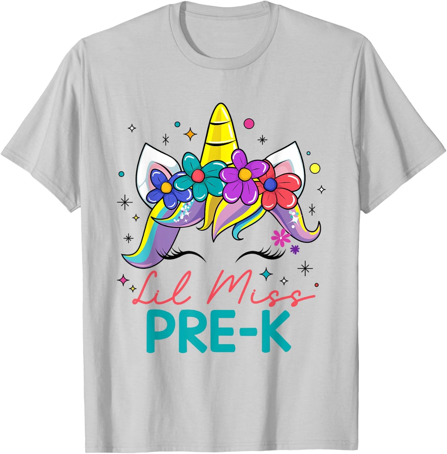 Lil Miss Pre-K Unicorn First Day Of Pre K Preschool Girls T-Shirt - T-Shirt | Ash