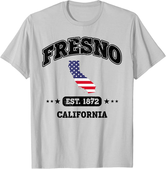 Fresno California CA Throwback USA Flag T-Shirt - T-Shirt | Ash