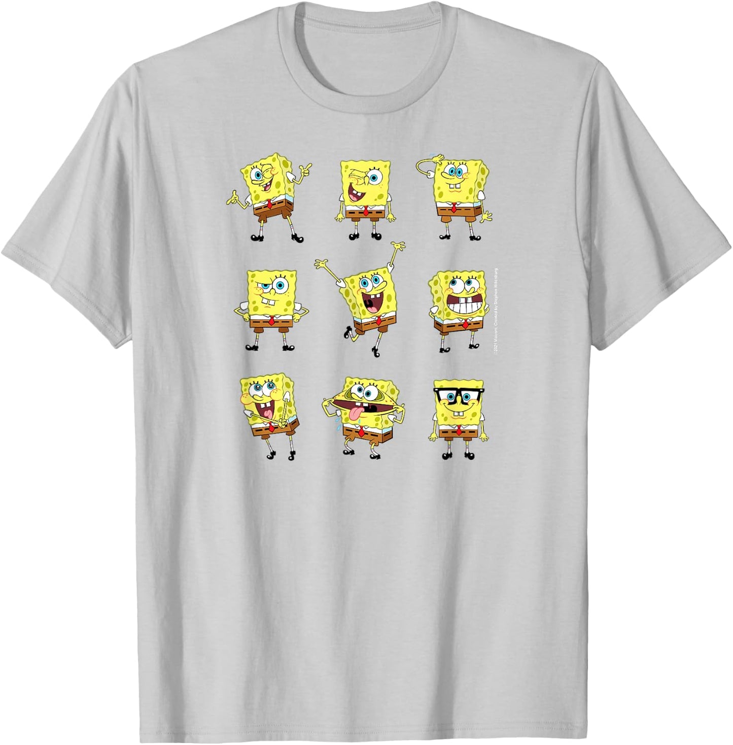 SpongeBob SquarePants - Different Poses Character Grid T-Shirt - T-Shirt | Ash