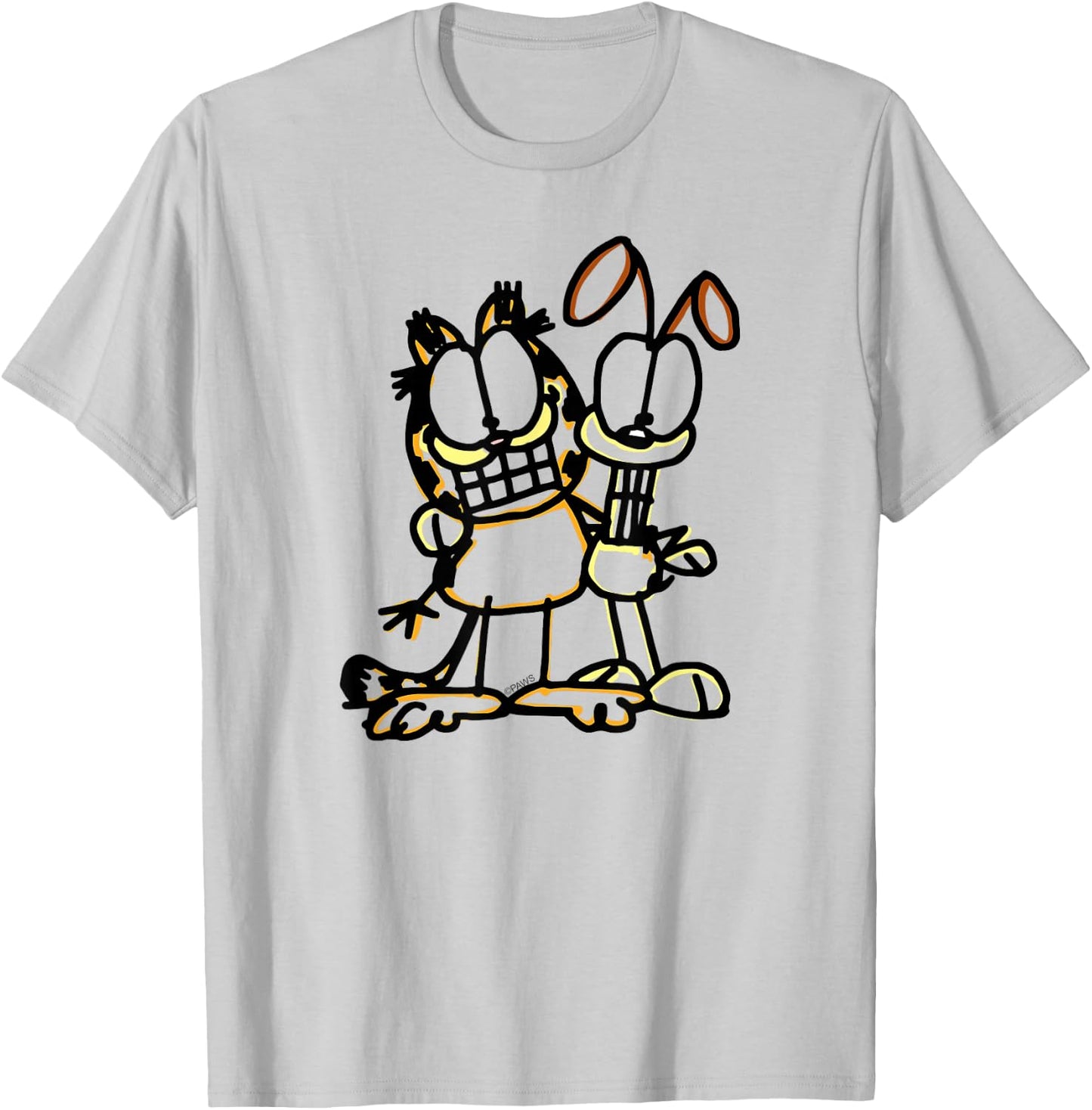 Garfield Sketch Garfiled and Odie Cartoon Cat and Dog T-Shirt - T-Shirt | Ash