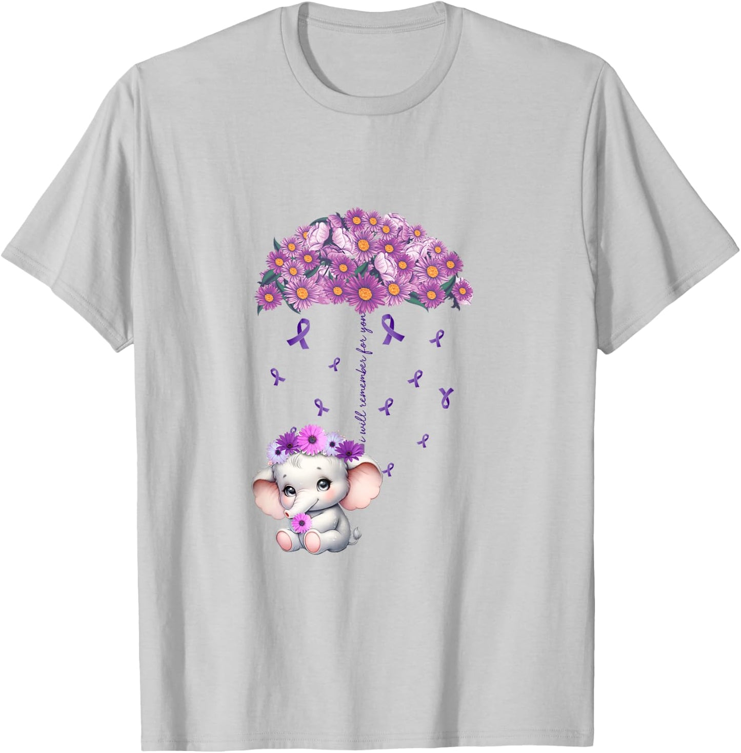 Cute Purple Elephant Alzheimer's Awareness I will Remember T-Shirt - T-Shirt | Ash