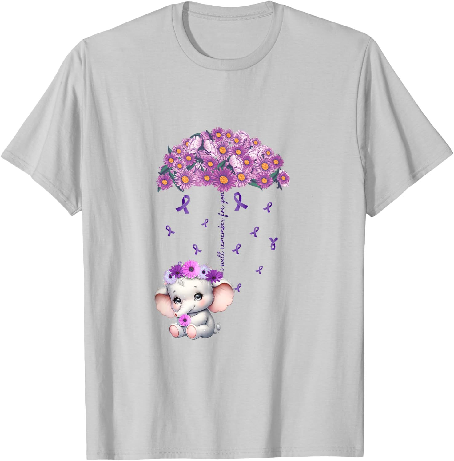 Cute Purple Elephant Alzheimer's Awareness I will Remember T-Shirt - T-Shirt | Ash