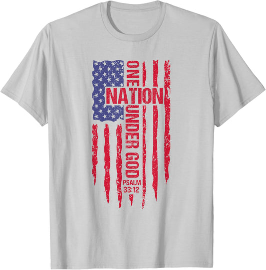 One Nation Under God American Flag Patriotic Christian T-Shirt - T-Shirt | Ash
