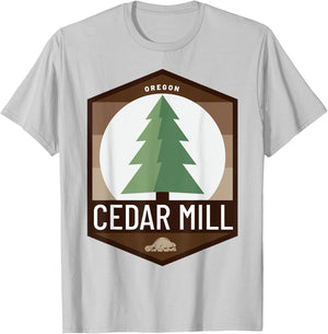 Cedar Mill Oregon OR Douglas Fir Tree Beaver Pine Badge T-Shirt - T-Shirt | Ash