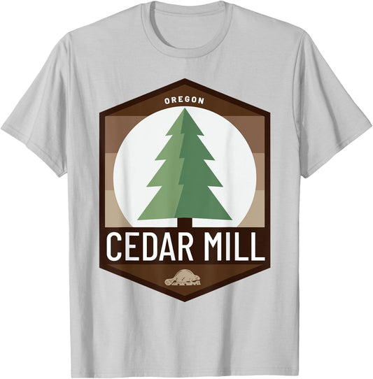 Cedar Mill Oregon OR Douglas Fir Tree Beaver Pine Badge T-Shirt - T-Shirt | Ash