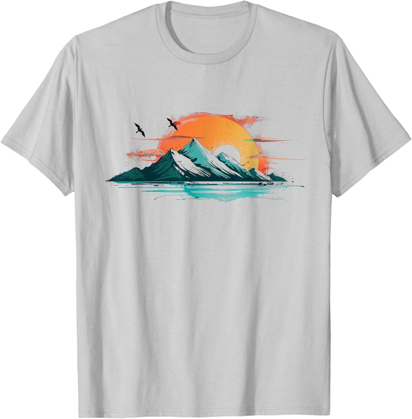 Abstract Mountain Landscape at Sunset T-Shirt - T-Shirt | Ash