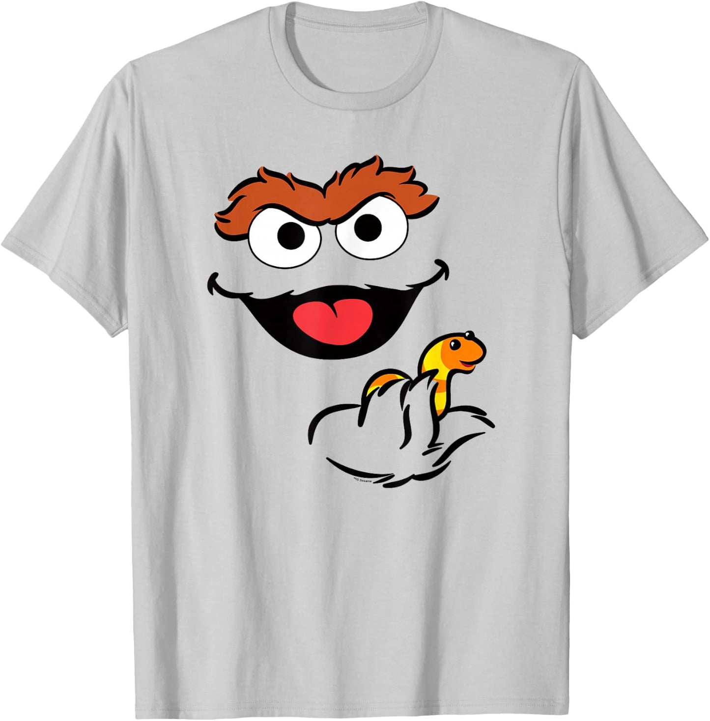 Sesame Street Oscar The Grouch Holding Slimey T-Shirt - T-Shirt | Ash
