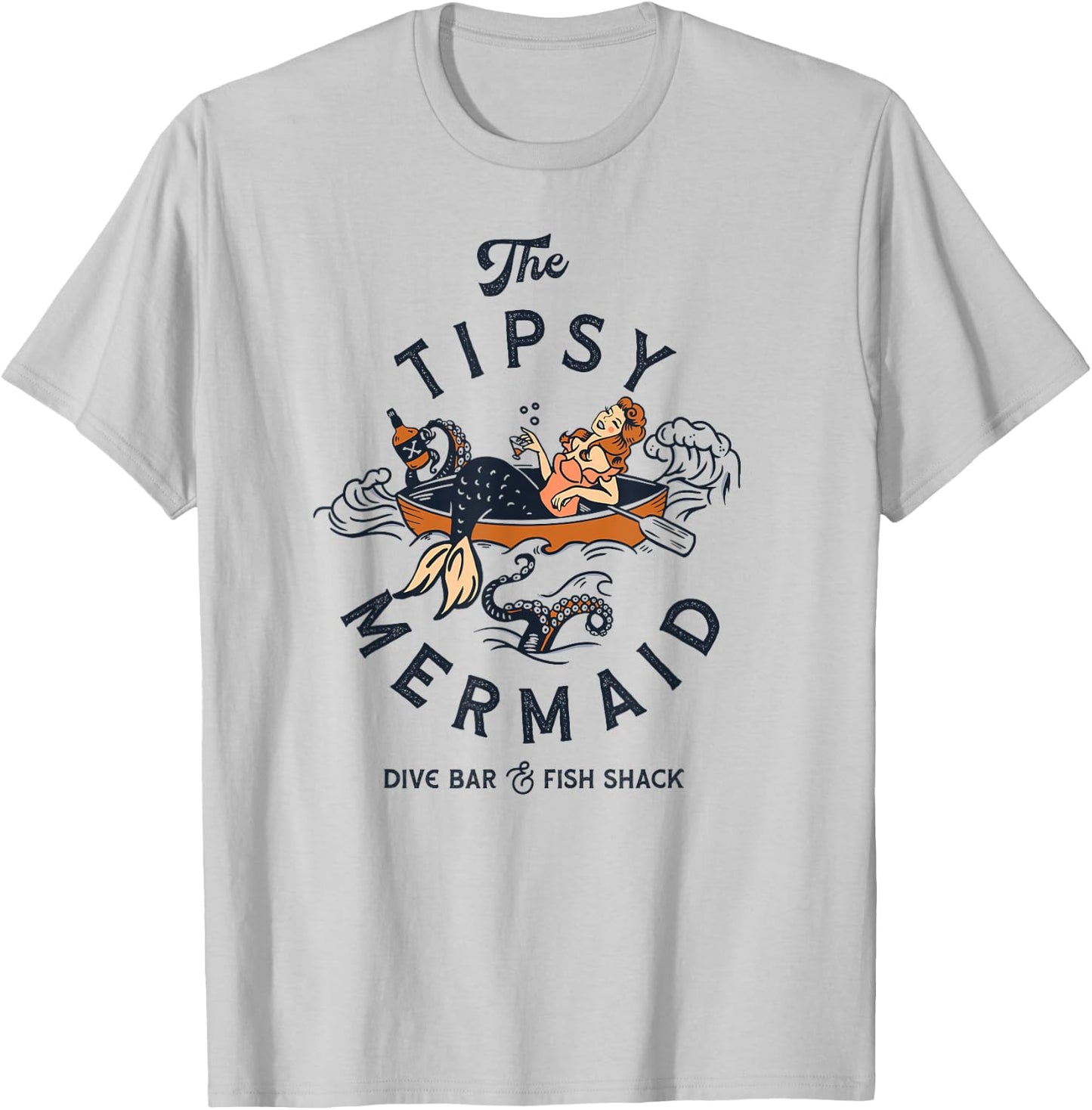 The Tipsy Mermaid Funny Whiskey Drinking Party Tattoo Pinup T-Shirt - T-Shirt | Ash