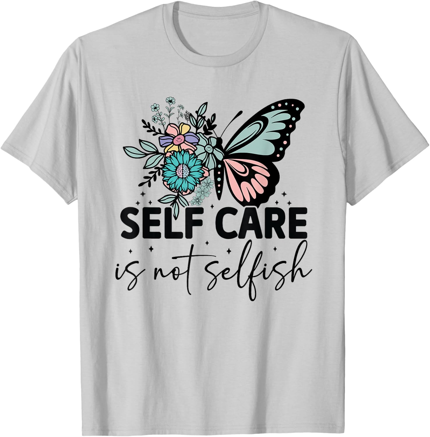 Groovy Self-Care Is Not Selfish Vintage Hippie T-Shirt - T-Shirt | Ash