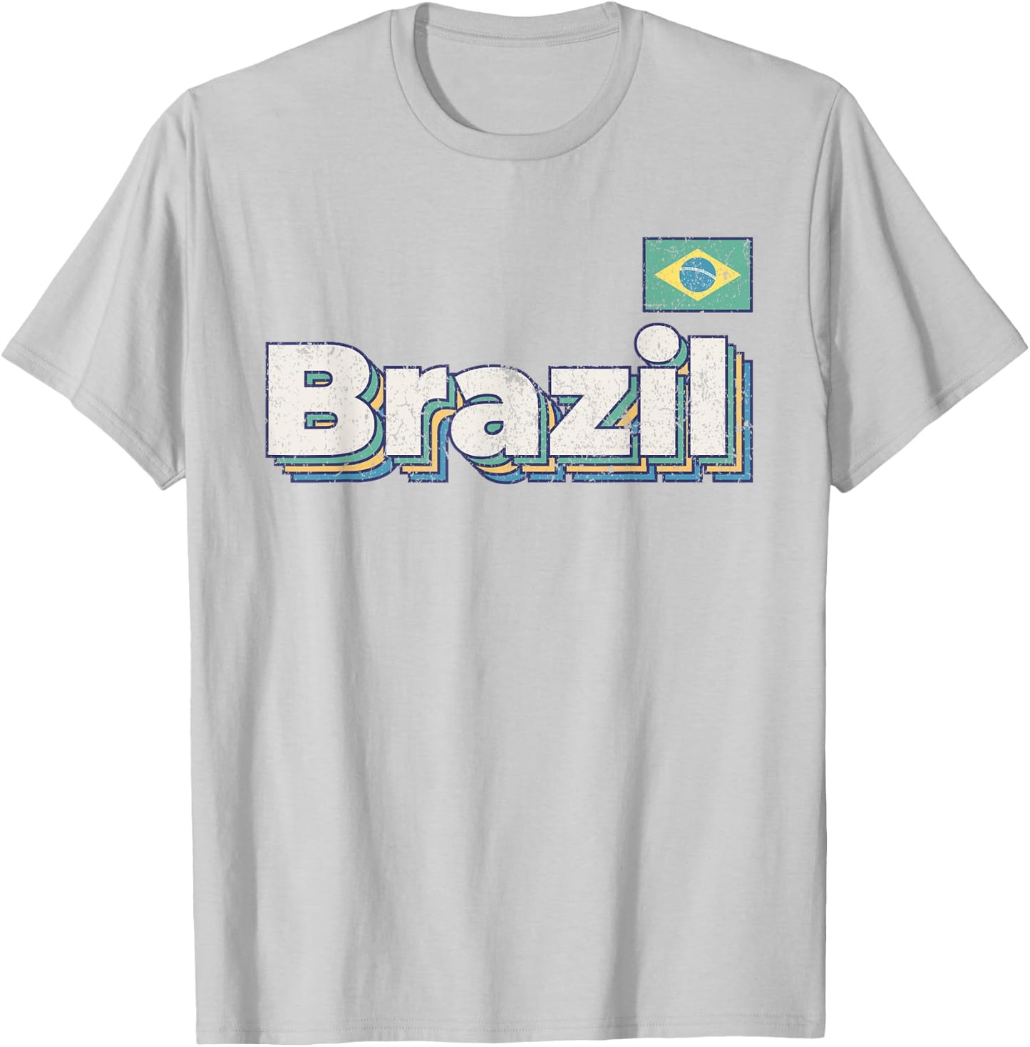 Vintage Retro Faded Brazil Flag Brasil Brazilian Pride T-Shirt - T-Shirt | Ash