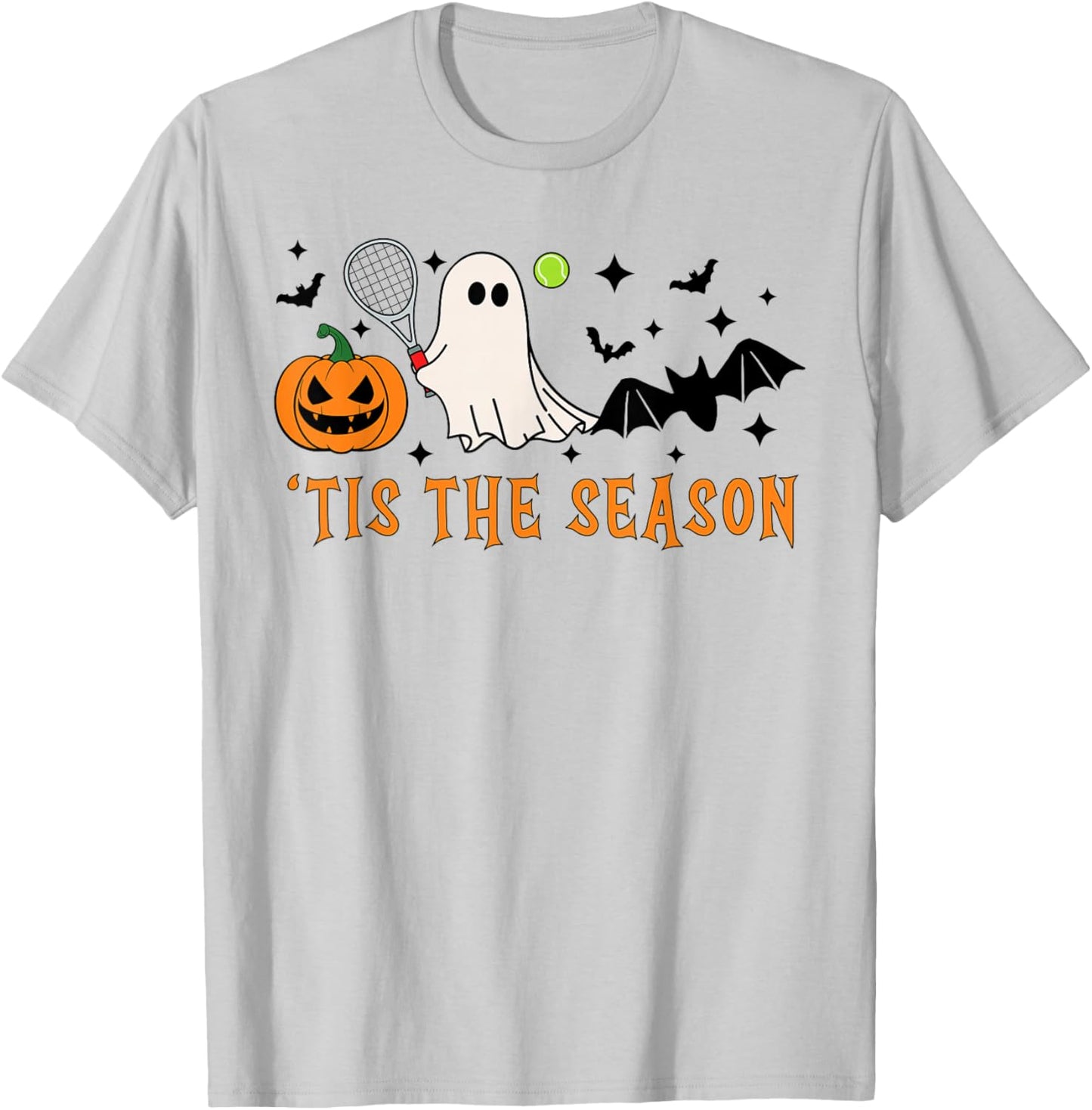 Tis The Season Tennis Halloween Spooky Ghost Pumpkin T-Shirt - T-Shirt | Ash