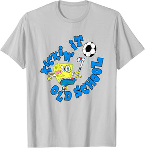 SpongeBob SquarePants Kickin' It Old School Playing Soccer T-Shirt - T-Shirt | Ash