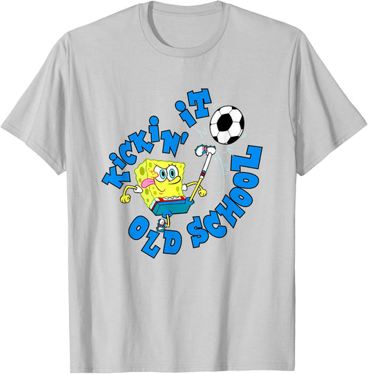 SpongeBob SquarePants Kickin' It Old School Playing Soccer T-Shirt - T-Shirt | Ash