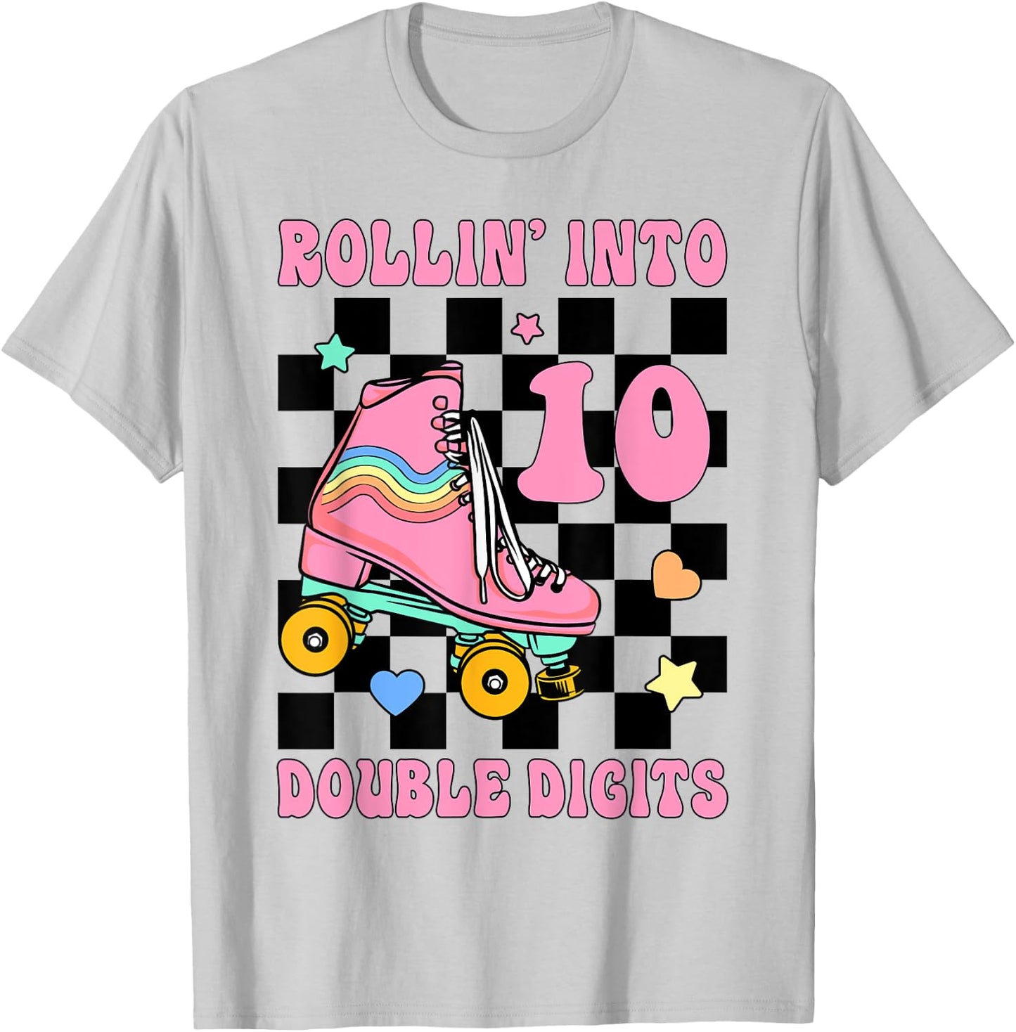 Rolling Into 10 Roller Skating Double Digits 10th Birthday T-Shirt - T-Shirt | Ash