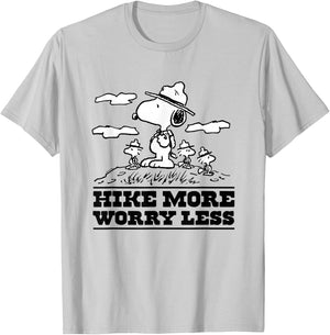 Peanuts - Snoopy & Woodstock Hike More Worry Less T-Shirt - T-Shirt | Ash