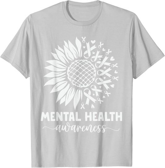 Mental Health Awareness Green Sunflower Women Mental Health T-Shirt - T-Shirt | Ash