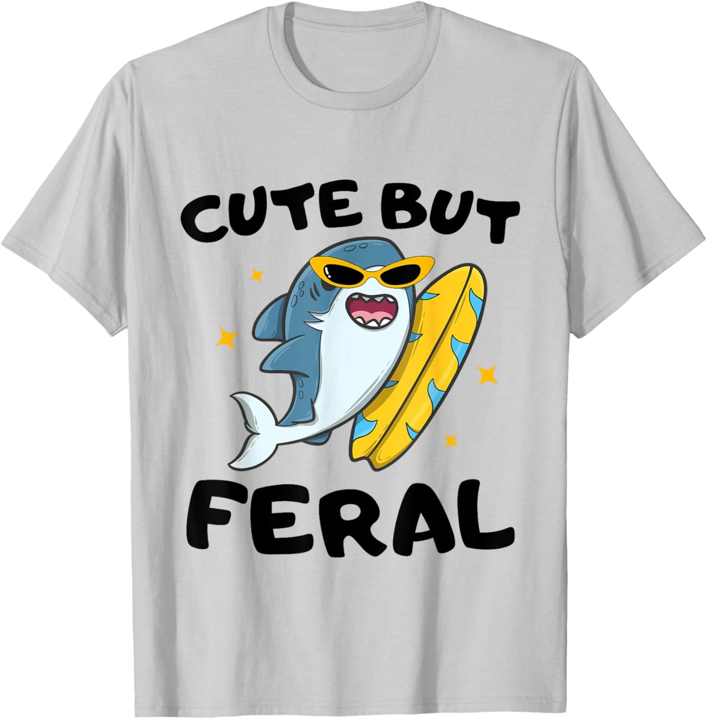 Cute But Feral Funny Colorful shark With Sunglasses shark T-Shirt - T-Shirt | Ash