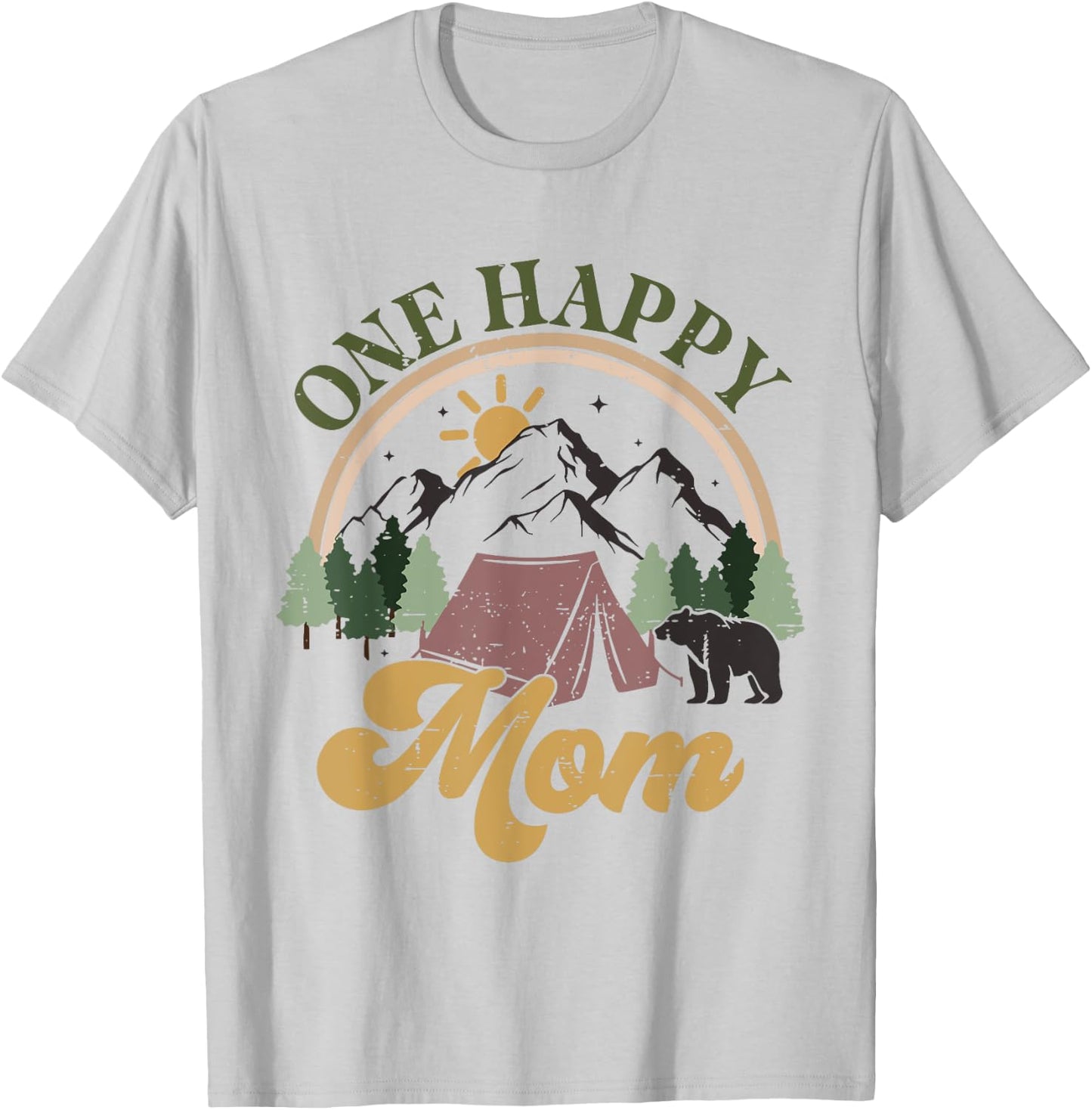 Cute One Happy Camper Birthday Decorations One Happy Mom T-Shirt - T-Shirt | Ash