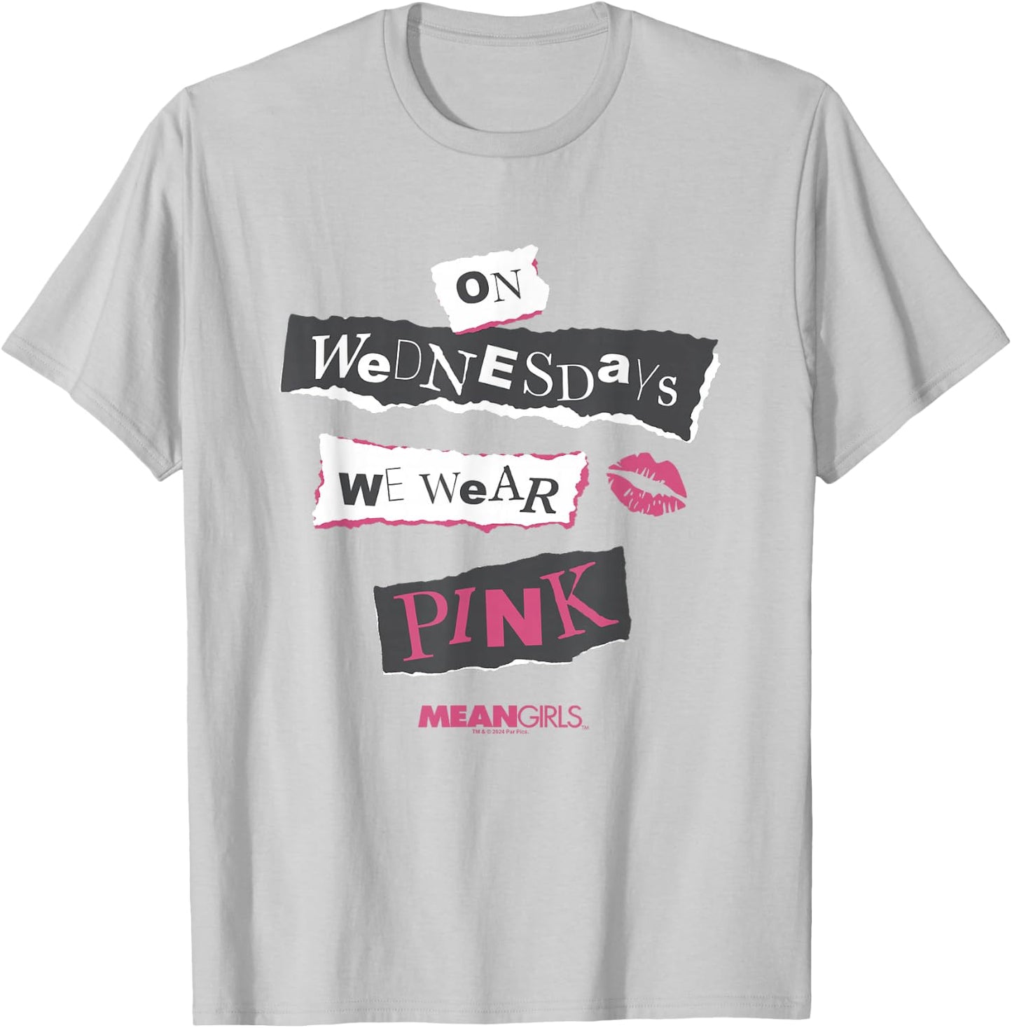 Mean Girls On Wednesdays We Wear Pink Big Chest Text Logo T-Shirt - T-Shirt | Ash