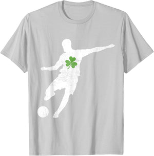 Soccer Lovers Green Shamrock Leaf St Patricks Day T-Shirt - T-Shirt | Ash