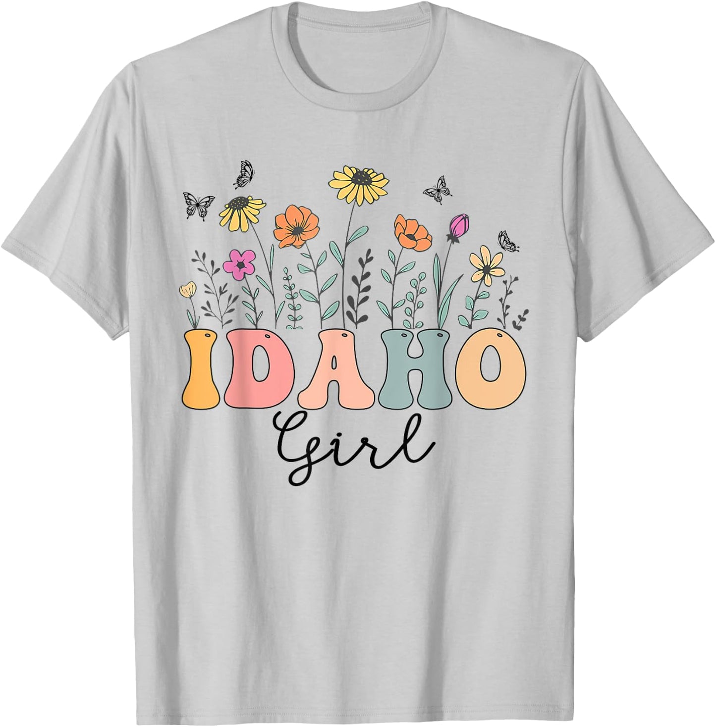 Idaho Girl Wildflower Groovy Idaho Lover T-Shirt - T-Shirt | Ash