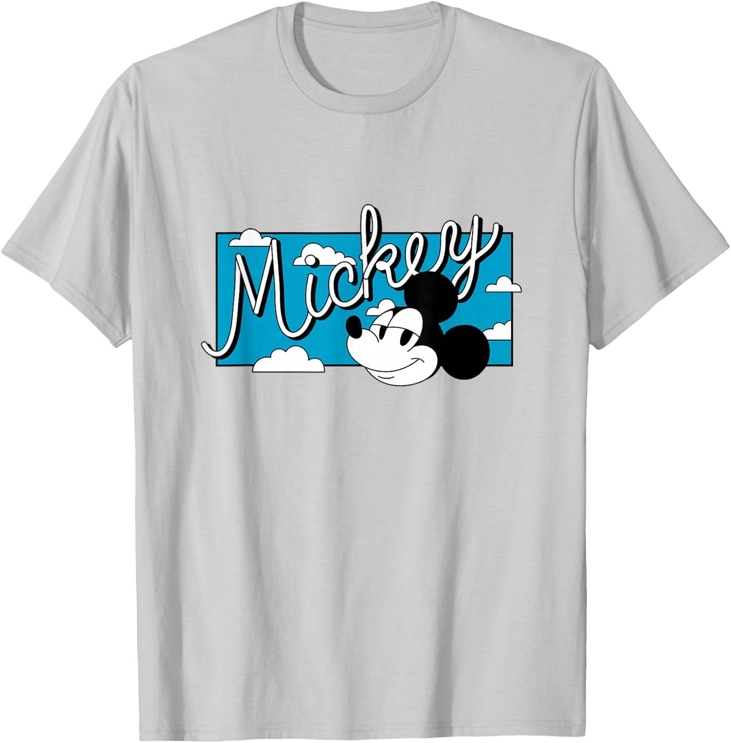 Disney Mickey And Friends Retro Mickey Head Big Chest Logo T-Shirt - T-Shirt | Ash