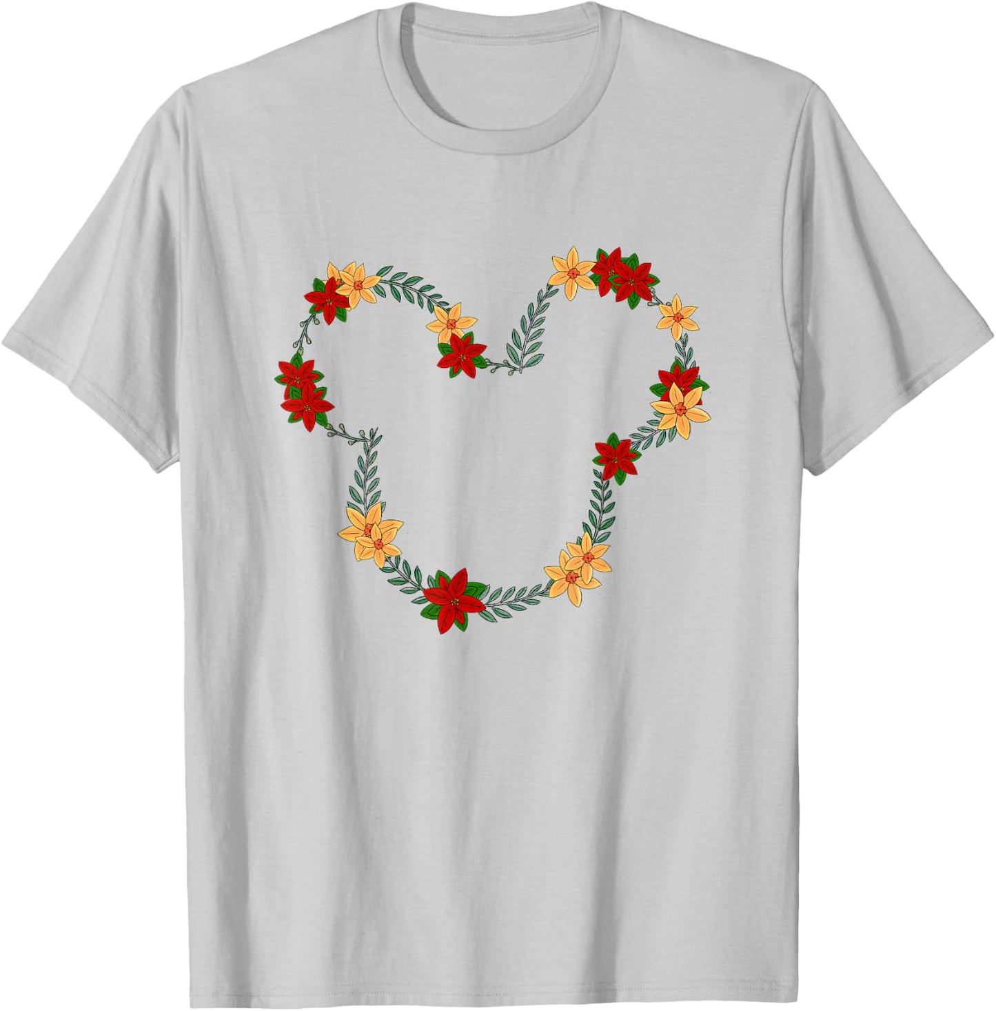 Disney Mickey And Friends December Birth Flower Wreath T-Shirt - T-Shirt | Ash