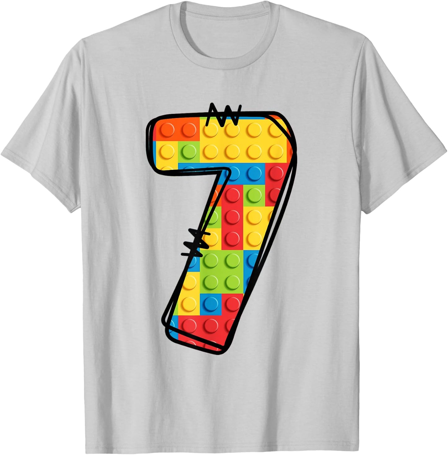 7 Year Old Blocks Building Master Builder 7th Birthday T-Shirt - T-Shirt | Ash