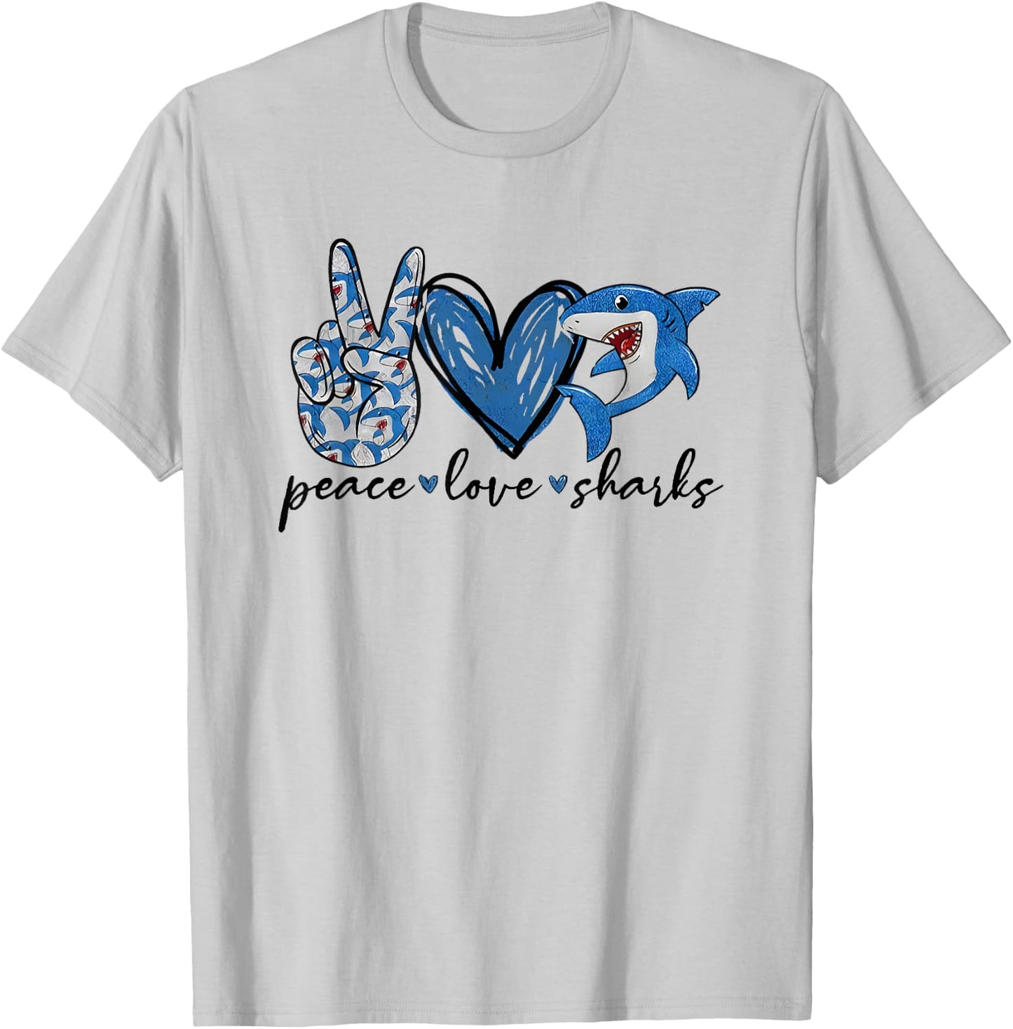 Peace Love Shark T-Shirt - T-Shirt | Ash