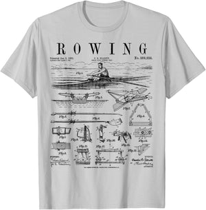 Rowing Sport Rower Sculling Single Scull Boat Vintage Patent T-Shirt - T-Shirt | Ash