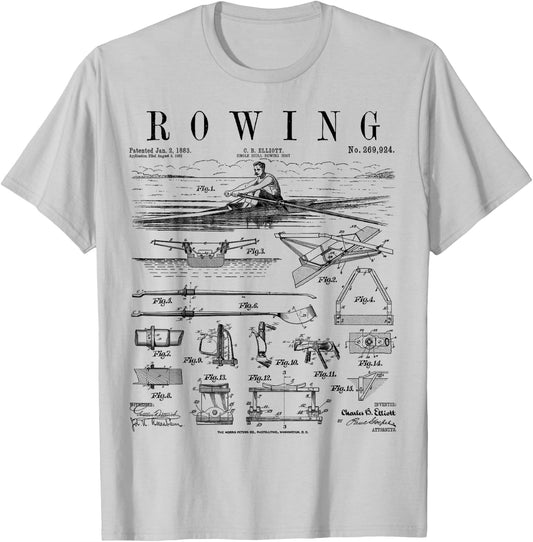 Rowing Sport Rower Sculling Single Scull Boat Vintage Patent T-Shirt - T-Shirt | Ash