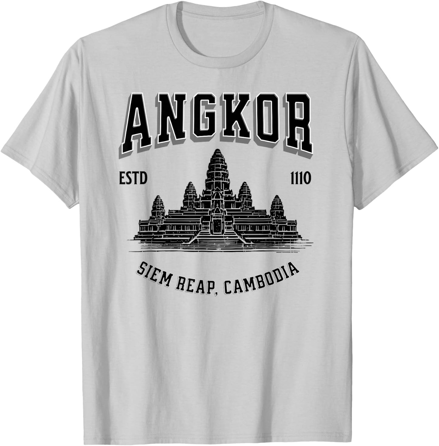 Minimalistic Old School Angkor Wat Design Sporty T-Shirt - T-Shirt | Ash