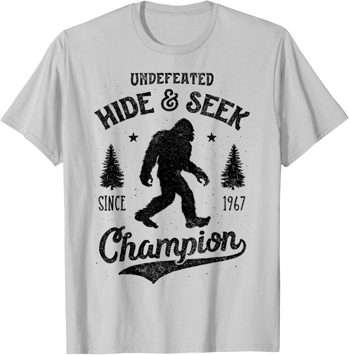 Bigfoot Hide And Seek Champion Funny Sasquatch Retro Vintage T-Shirt - T-Shirt | Ash