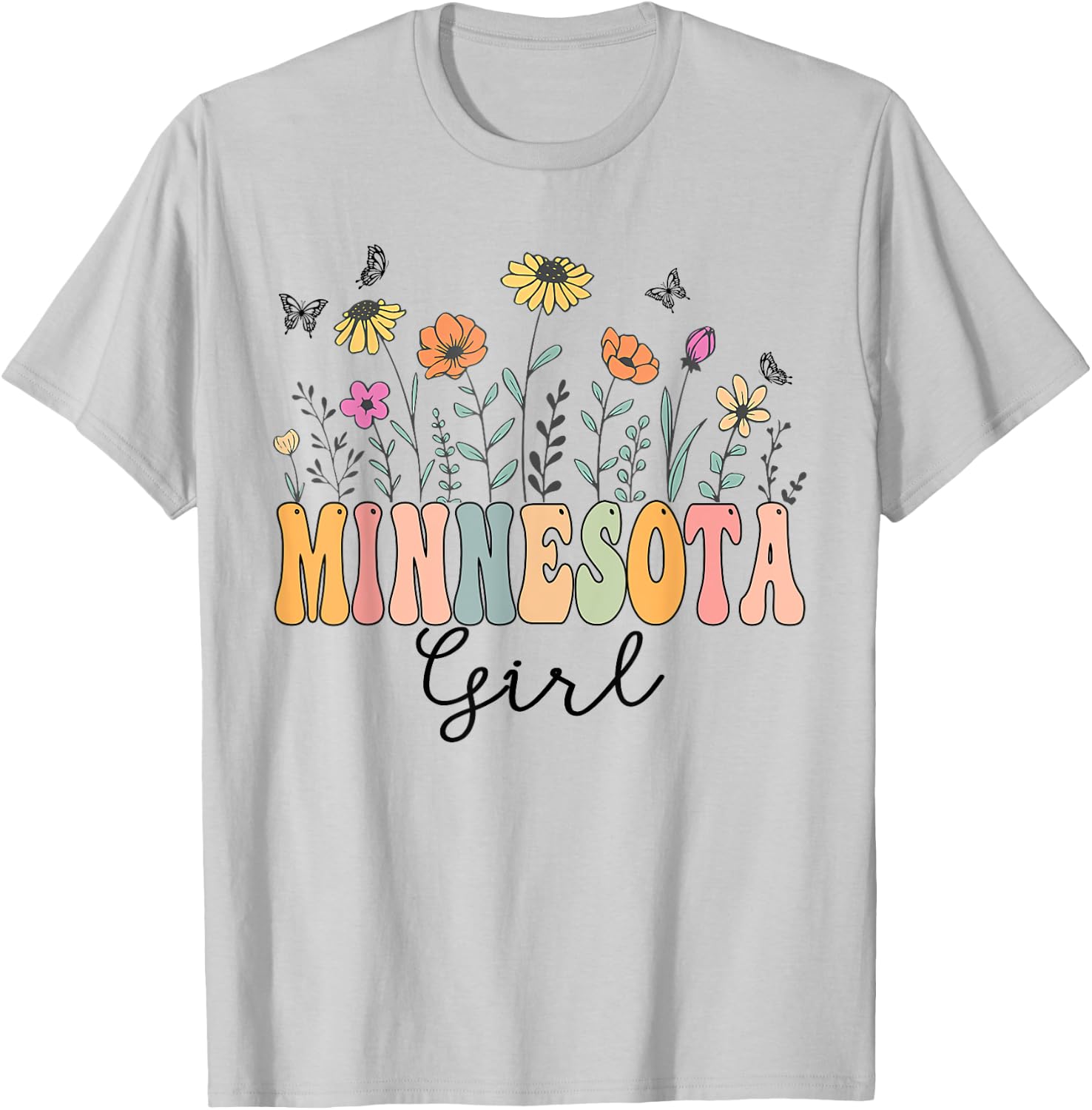 Minnesota Girl Wildflower Groovy Minnesota Lover T-Shirt - T-Shirt | Ash