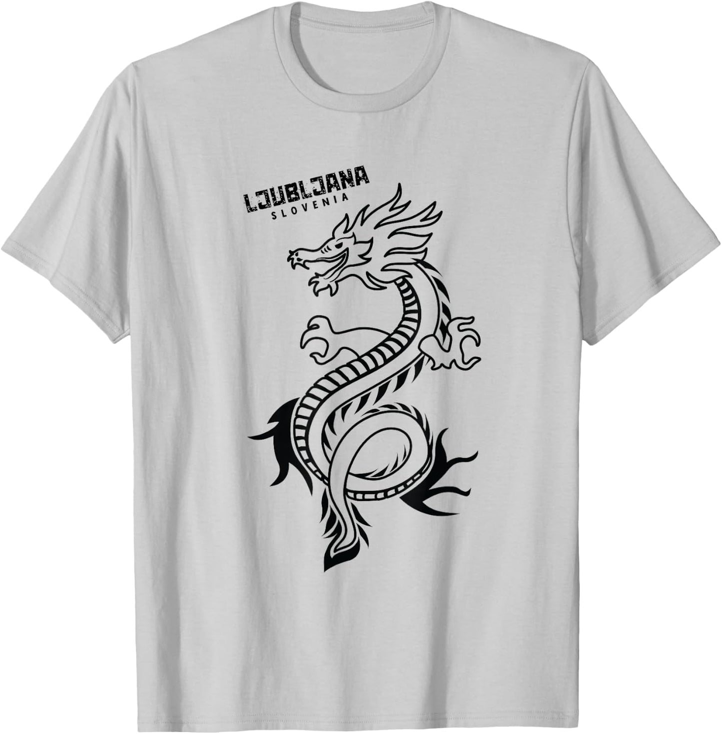 Ljubljana Slovenia City of Dragons Hand Drawn Dragon T-Shirt - T-Shirt | Ash